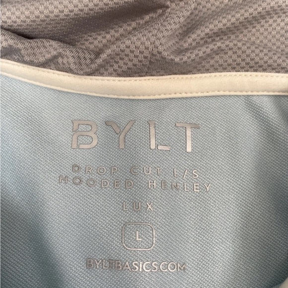 BYLT Drop Cut Long Sleeve Hooded Henley LUX Size Large Light Blue Comfort Casual - Picture 3 of 5
